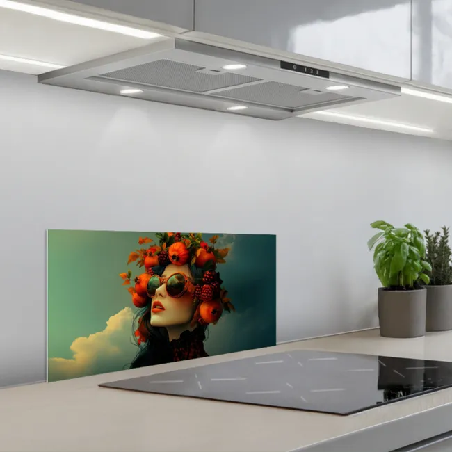 Vrouw - Granaatappel - Herfst - Zonnebril keuken achterwand spatscherm klein -3d_schuin