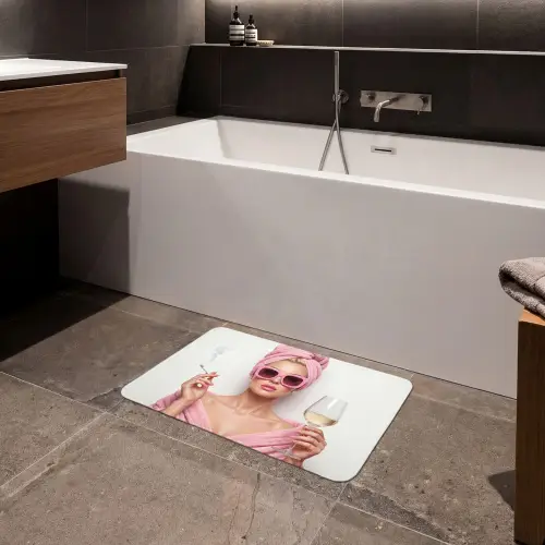 Vrouw - Roze - Wijn - Zonnebril Badmat klein -sfeer3