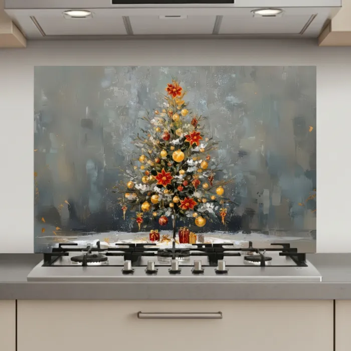Kerstboom - Cadeaus - Rood - Goud keuken achterwand spatscherm klein -3d_website