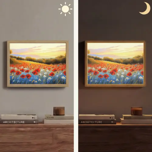 Klaproos - Bloemenveld - Kleurrijk Light Box met batterij (Wandlamp) middel -sfeer3