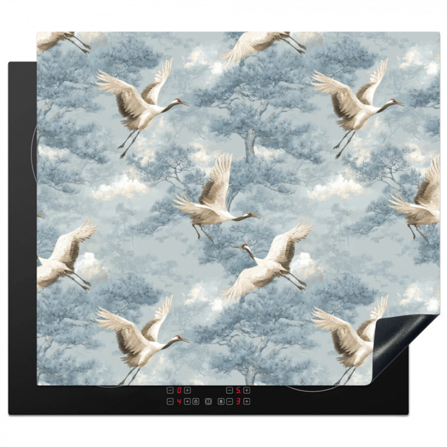 Wolken - Kraanvogels - Blauw Inductie beschermer vinyl 3mm middel 274 -3d