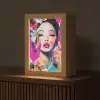 Vrouw - Portret - Abstract - Paars Light Box met kabel (Tafellamp) klein -z3d_website
