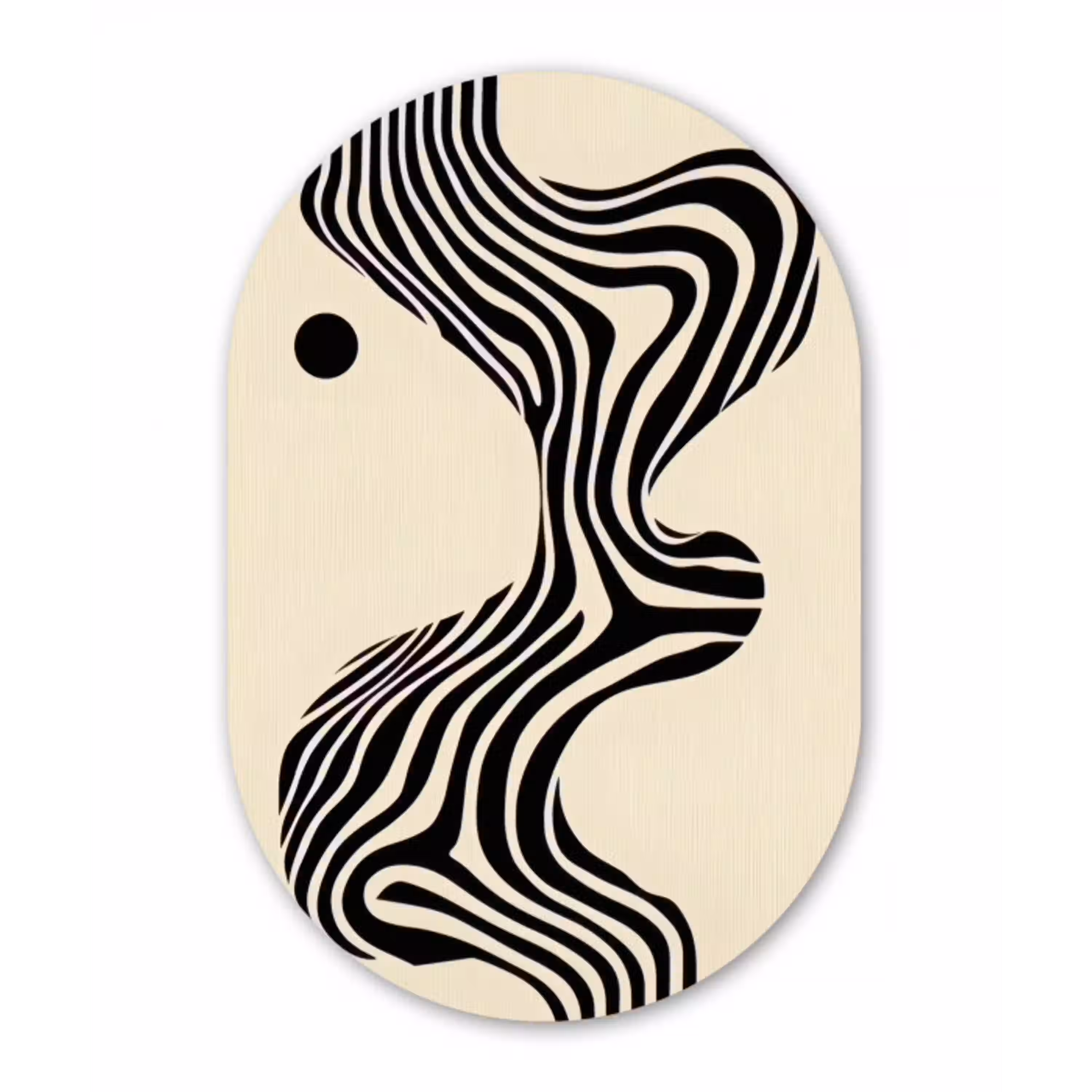 Beige - Lijnen - Golvend -  Abstract Wandcirkel Ovaal Glas middel -3d