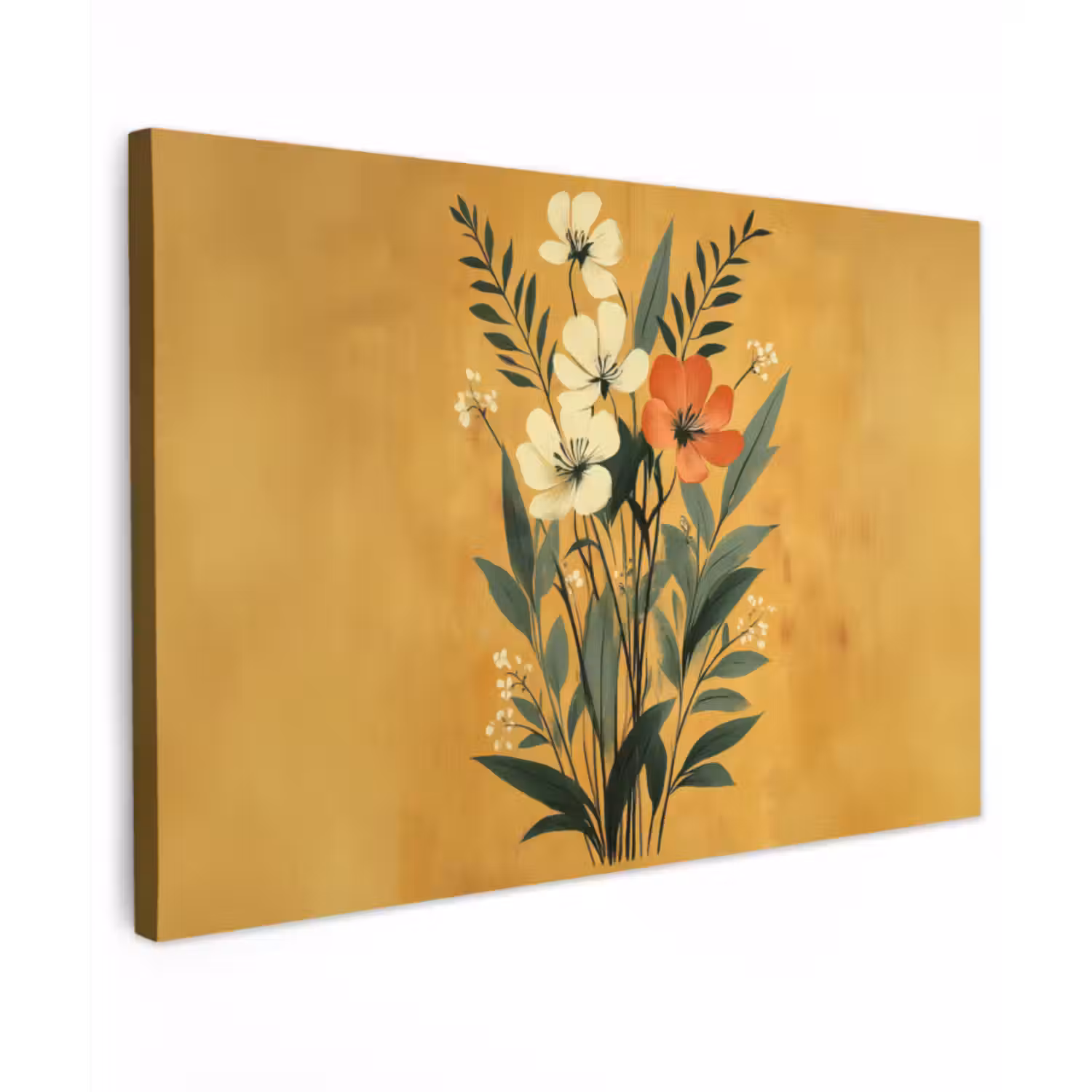 Canvas schilderij - Bladeren - Boeket - Bloemen - Geel