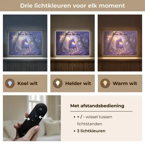 Eenhoorn - Paars - Sprookje - Fantasy dier Light Box met batterij (Wandlamp kind) middel -USP_lichtkleurNL