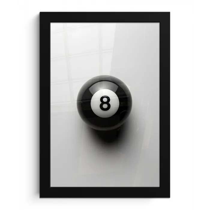 Biljartbal - Getal - Acht - Wit fotolijst zwart zonder passe partout klein -3d