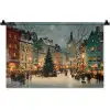 Kerstsfeer - Stadsplein - Kleurrijk Wandkleed katoen klein -zz3d