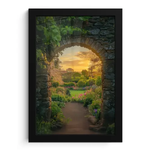 Poort - Planten - Zonsondergang fotolijst zwart zonder passe partout klein -3d
