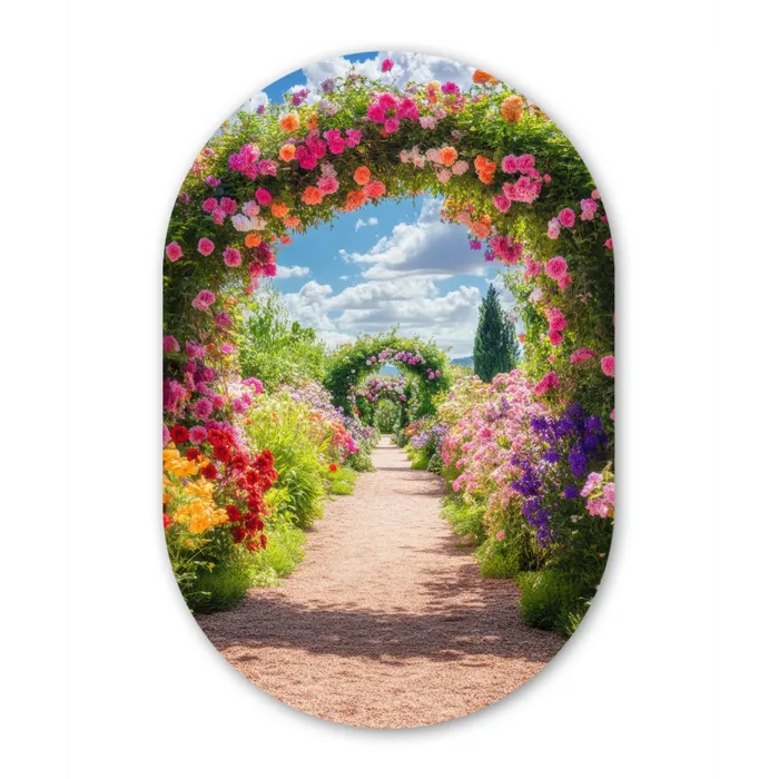 Doorkijk - Bloemen - Kleurrijk - Natuur Wandcirkel Ovaal Glas middel -3d