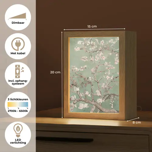 Amandelbloesem - Kunst - Van Gogh - Groen Light Box met kabel (Tafellamp) klein -USP_NL