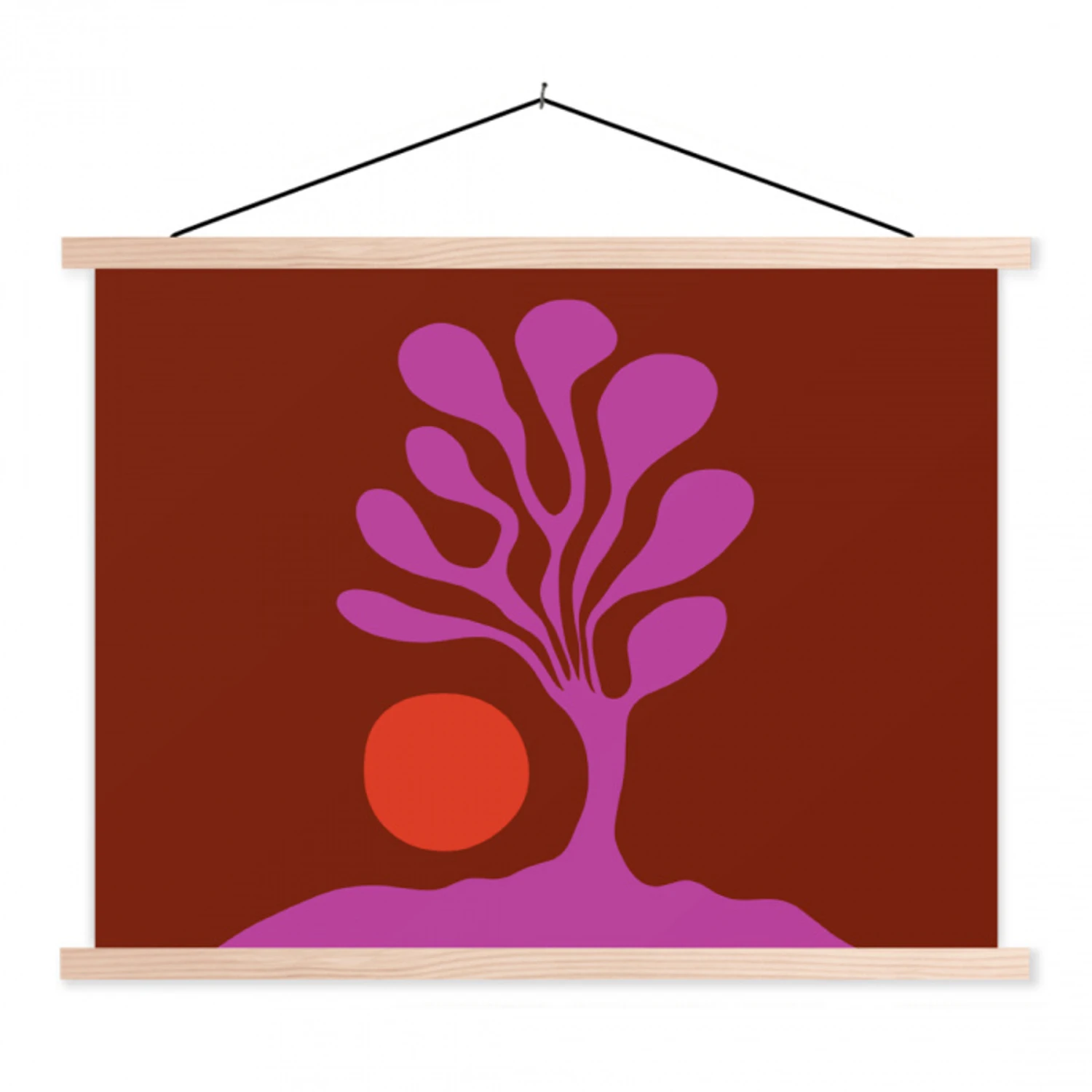 Boom - Paars - Cirkel - Vloeiend textielposter latten blank klein -3d