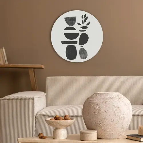 Japandi - Zwart - Abstract Akoestische PET Vilt - Rond klein -sfeer1