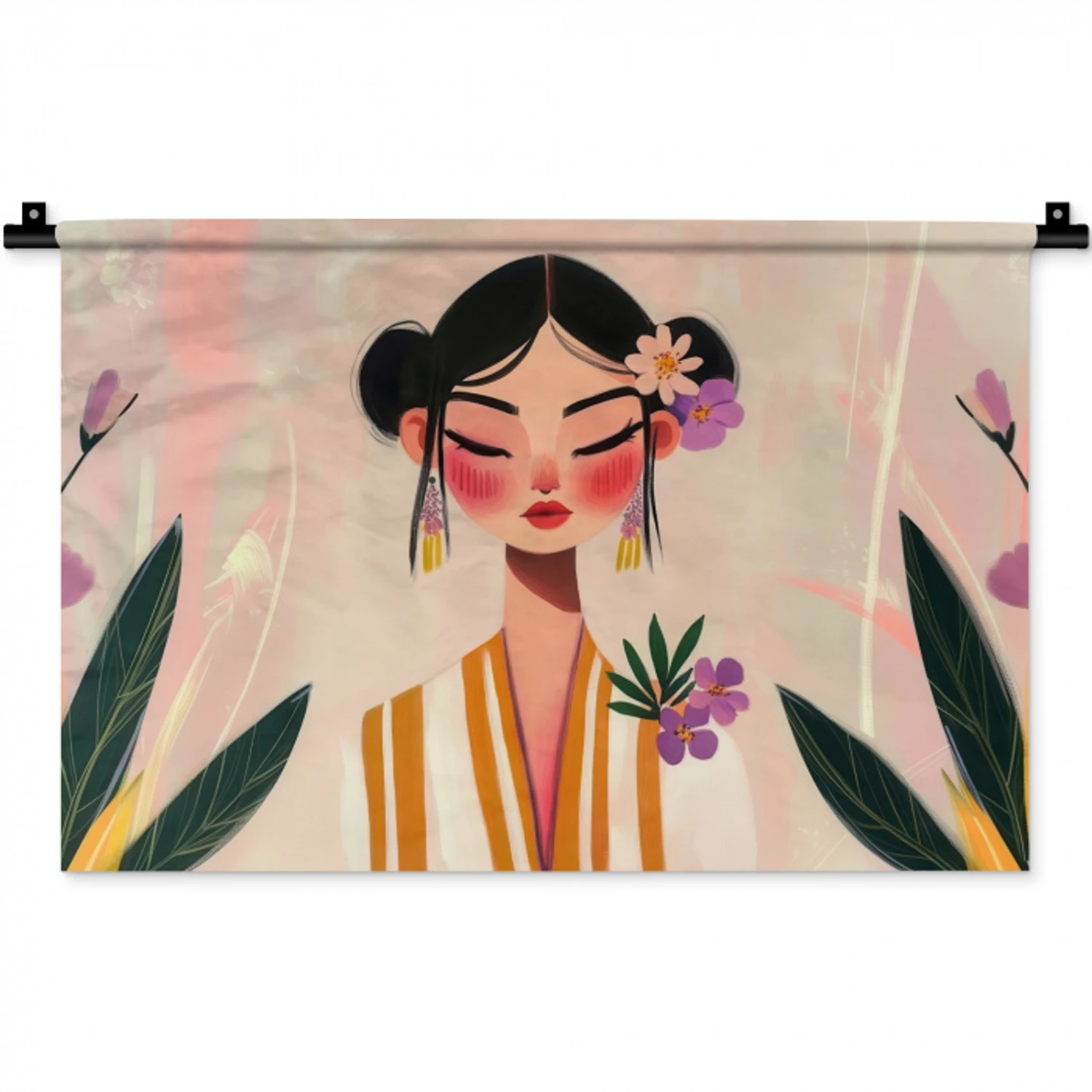 Vrouw - Bloemen - Pastel Wandkleed katoen klein -zz3d