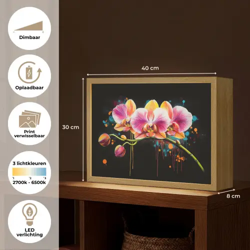 Orchidee - Graffiti - Kleurrijk - Bloemen - Abstract Light Box met batterij (Wandlamp) middel -USP_websiteoverzichtNL