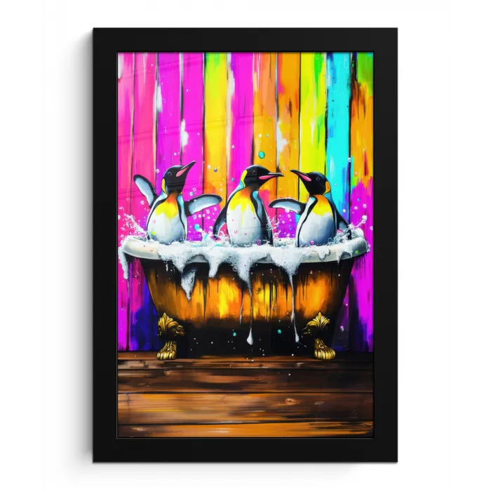 Pinguïns - Badkuip - Kleurrijk - Schuim fotolijst zwart zonder passe partout klein -3d