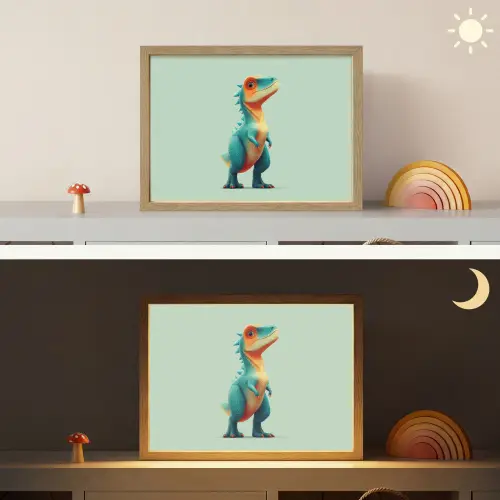Cartoon - Dino - Oranje - Stekels Light Box met batterij (Wandlamp kind) middel -sfeer3_kind