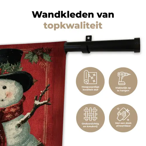 Klassiek - Kerstgroet - Sneeuwpop - Rood Wandkleed katoen klein -sfeer2
