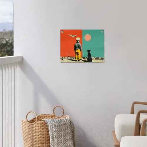 Retro - Jongen - Hond - Rood - Groen tuinposter los doek klein -sfeer8