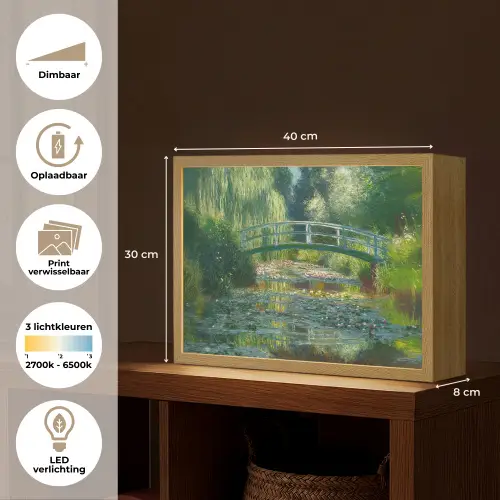 Brug - Hout - Vijver - Waterlelies Light Box met batterij (Wandlamp) middel -USP_websiteoverzichtNL