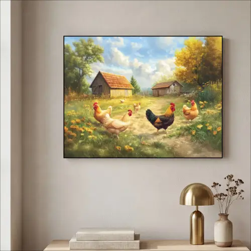 Kippen - Landelijke rust - Natuur Textielframe zwart klein -sfeer2
