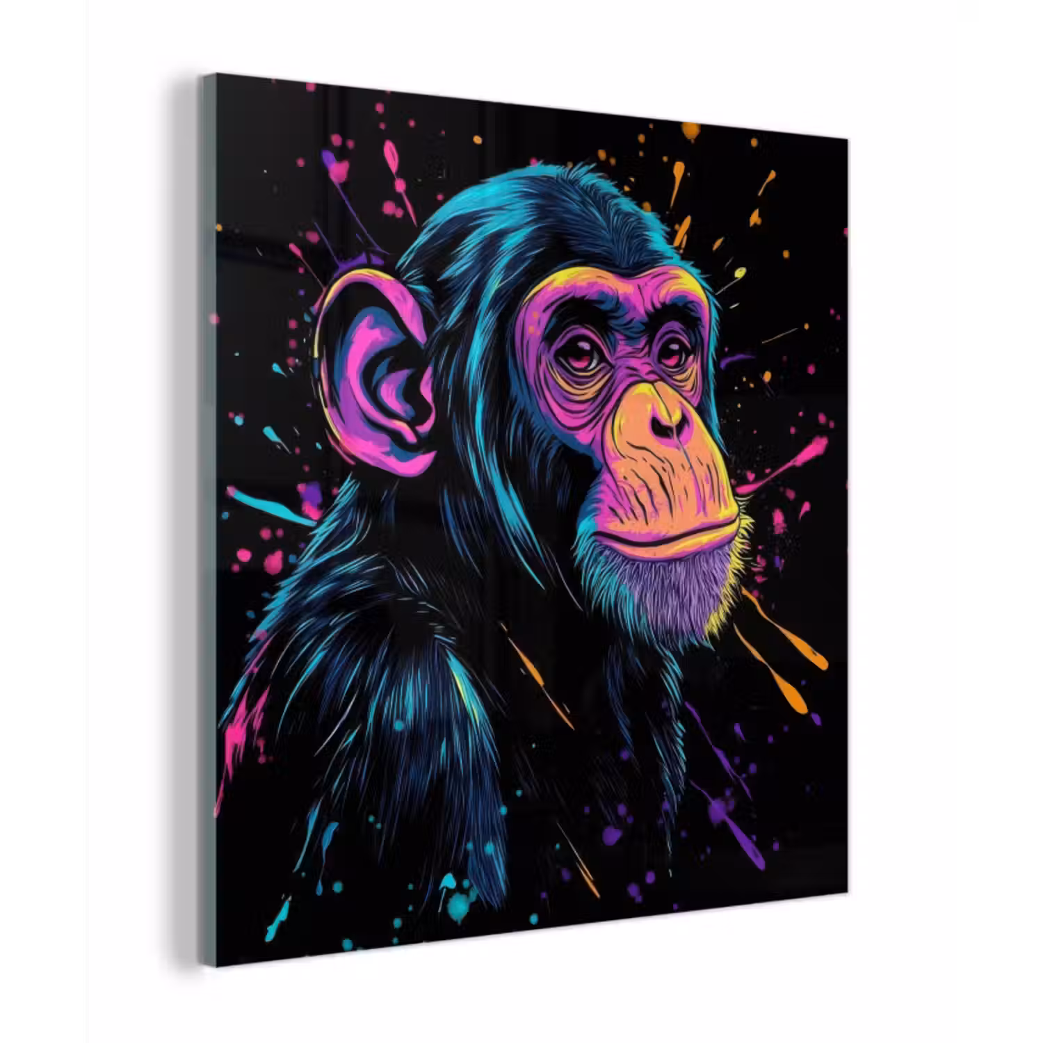 Glas schilderij - Aap - Verf - Neon - Kleur