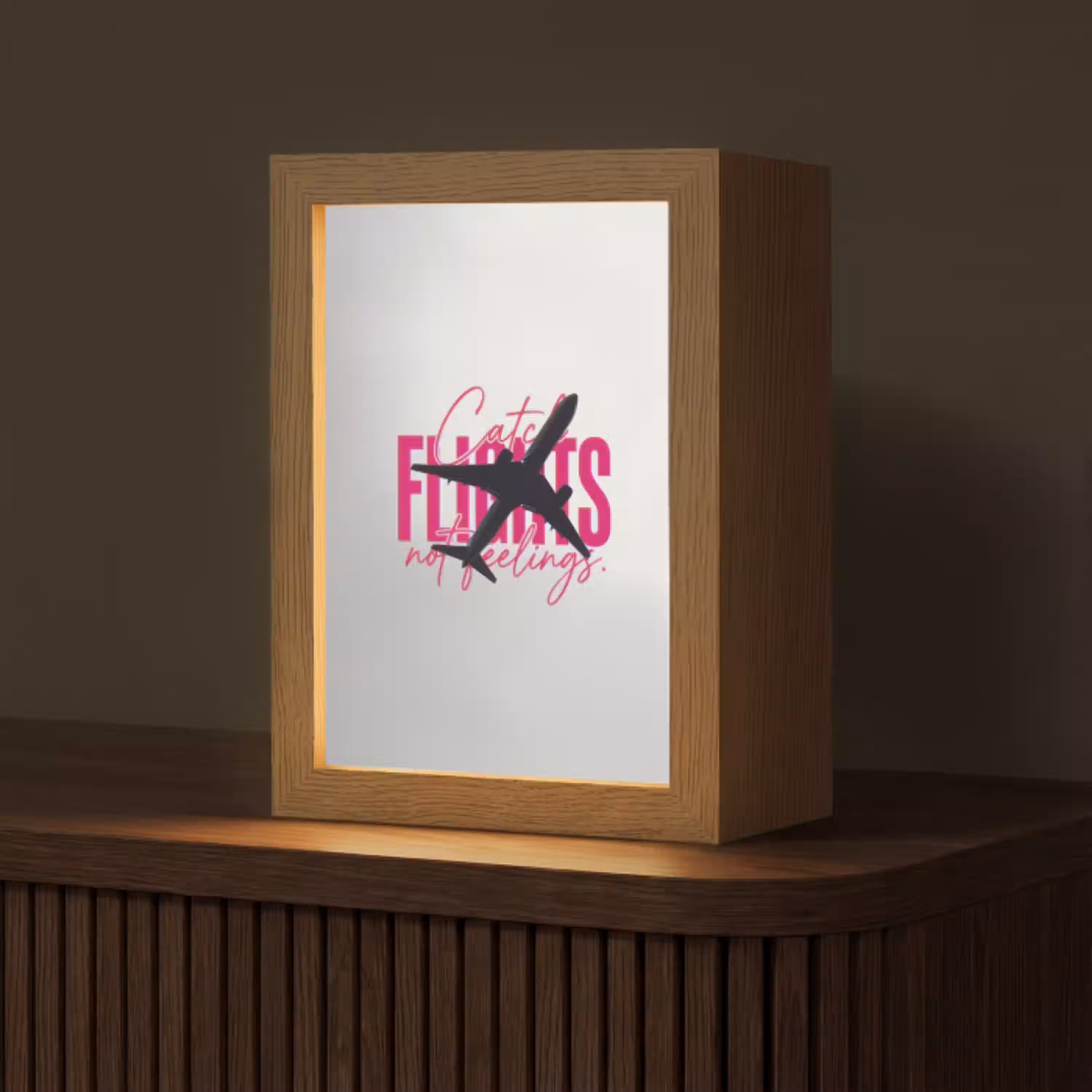 Catch flights not feelings - Vliegtuig - Roze Light Box met kabel (Tafellamp) klein -z3d_website