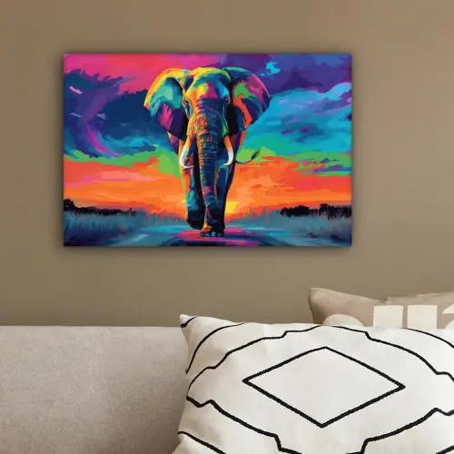 Olifant - Kleurrijk - Lucht - Abstract canvas 2cm klein -sfeer3