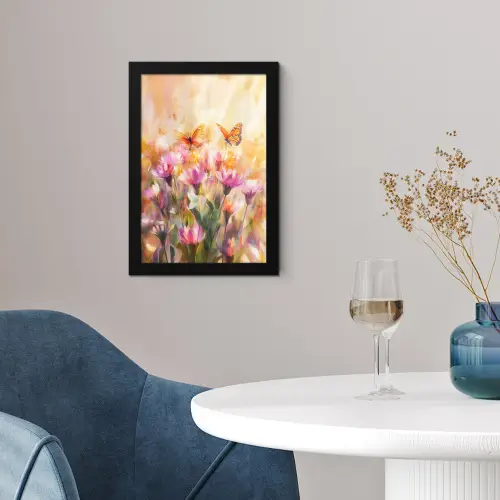 Vlinders - Oranje - Bloemen fotolijst zwart zonder passe partout klein -sfeer4