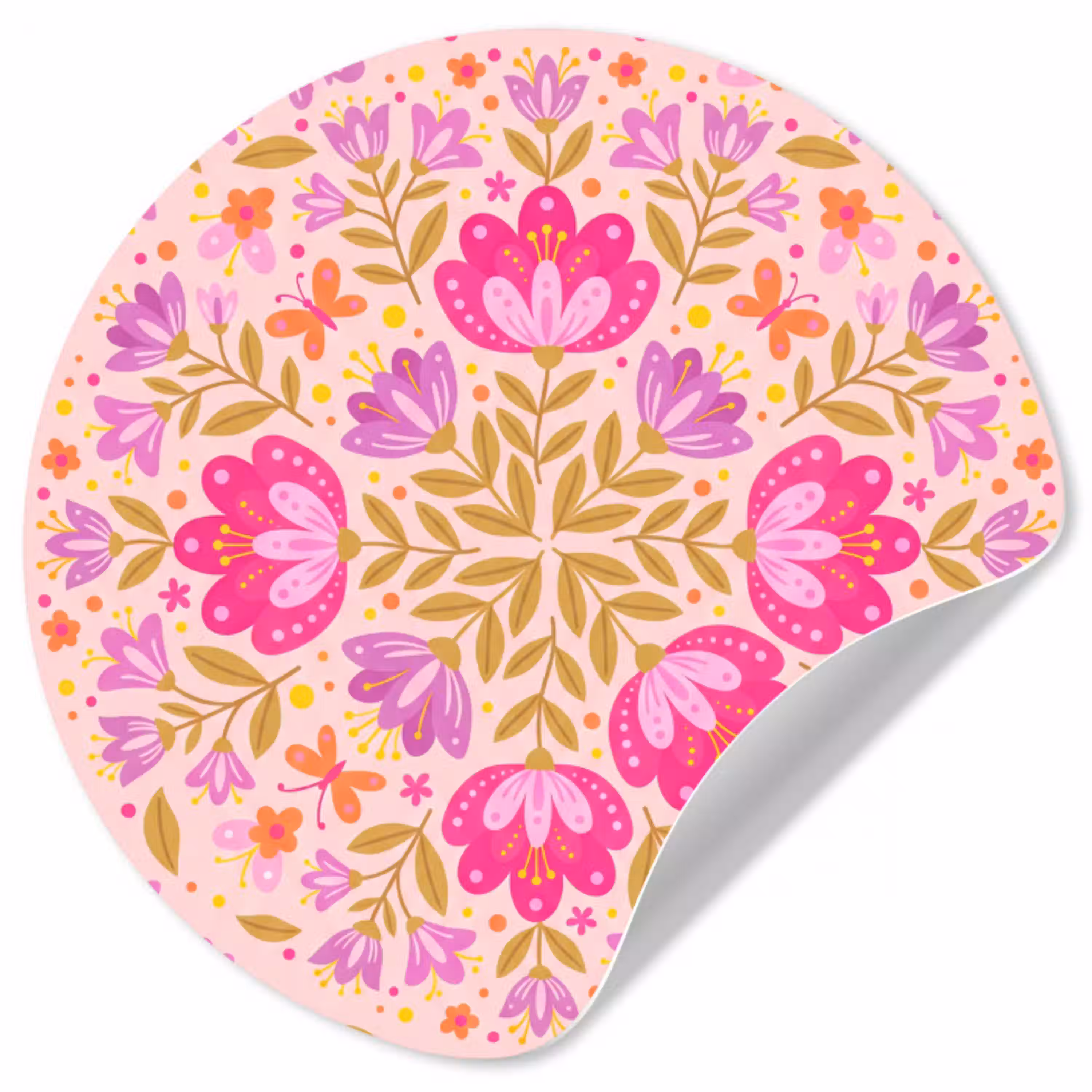 Bloemen - Patroon - Natuur - Abstract - Roze Wandcirkel behangsticker klein -3d