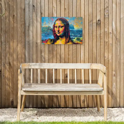 Kleurrijke Mona Lisa Tuinposter op houten frame 2 cm dik klein -sfeer4