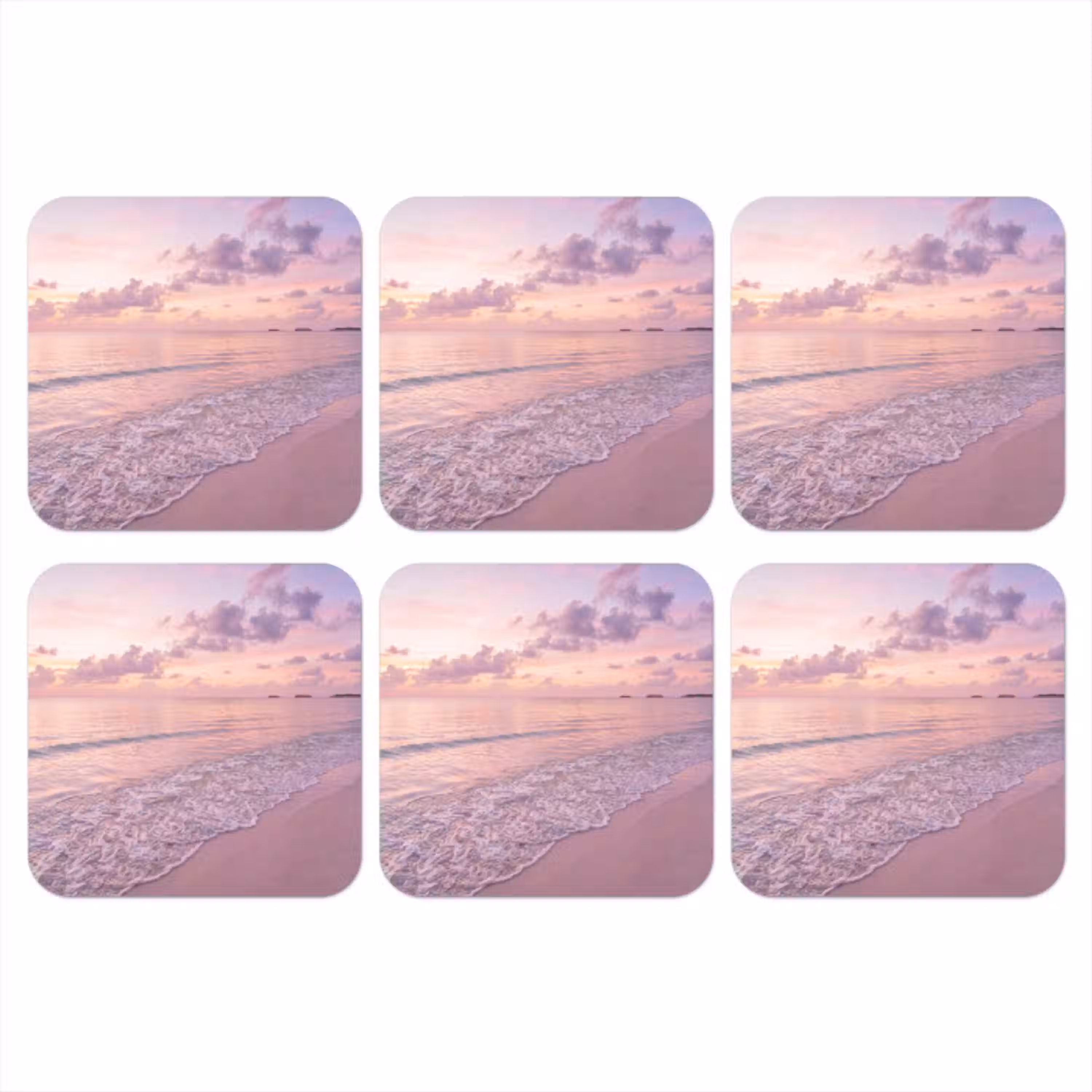Strand - Zonsondergang - Natuur - Minimalistisch - Roze onderzetter kurk middel -3d