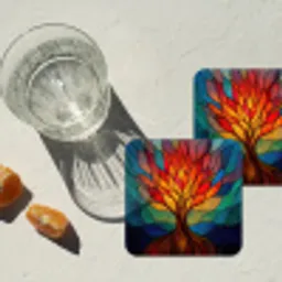 Sierglas - Boom - Rood - Vlakken onderzetter kurk middel -sfeer4