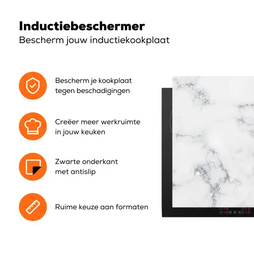 Zilveren Scherven in Wintermarmer Inductie beschermer vinyl 3mm klein -zzzzzzz-td-ups