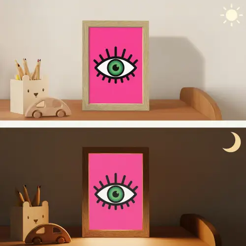 Minimalistisch - Oog - Roze Light Box met kabel (Kinderlampje) klein -sfeer3_kind
