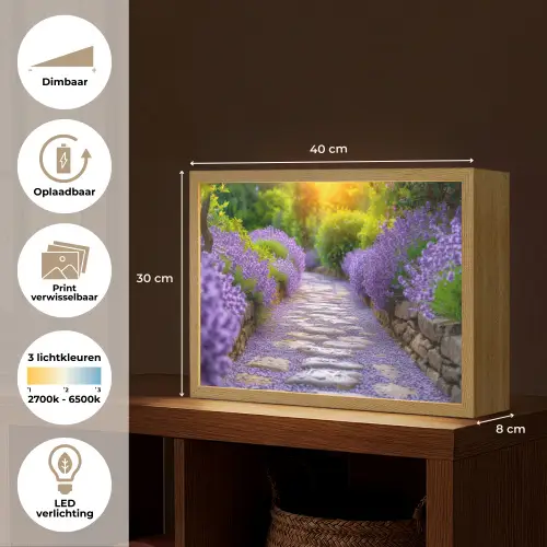Bloemen - Pad - lavendel - Tuin Light Box met batterij (Wandlamp) middel -USP_websiteoverzichtNL