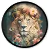 Leeuw - Leeuwenkop - Wilde dieren - Bloemen Fotolijst rond zonder passe partout klein -3d
