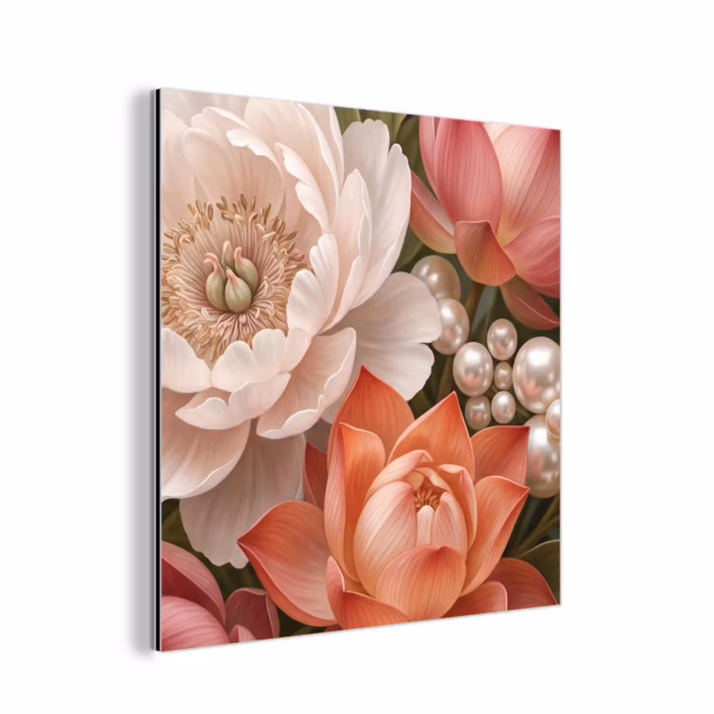 Bloemen - Parels - Elegant - Roze - Wit aluminium wit klein -3d