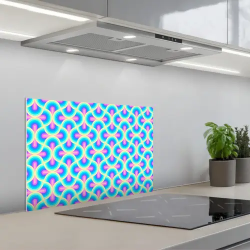 Cirkels - Neon - Bogen keuken achterwand spatscherm klein 900 -3d_schuin