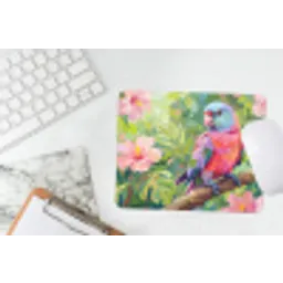 Papagaai - Hibiscusbloemen - Kleurrijk muismat rubber klein -witbureau