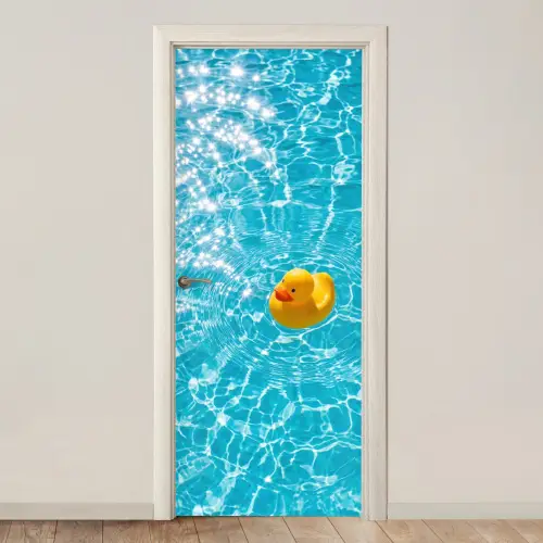 Badeend - Dobberen - Blauw deurposter klein -3d_beige