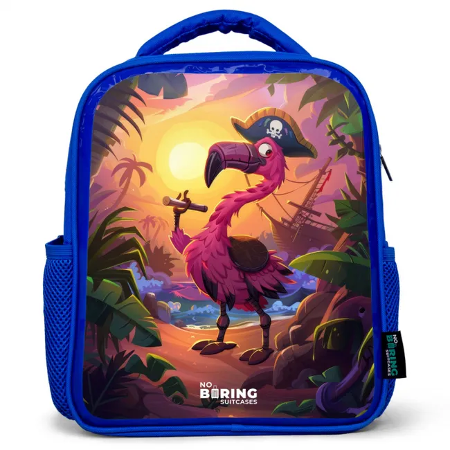 Piraten flamingo op een tropisch pad Kinderrugzak - Blauw middel -3d