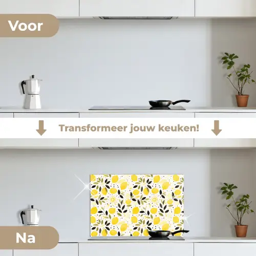 Citroenen - Geel - Wit - Stippen keuken achterwand spatscherm klein 900 -voor_na_NL
