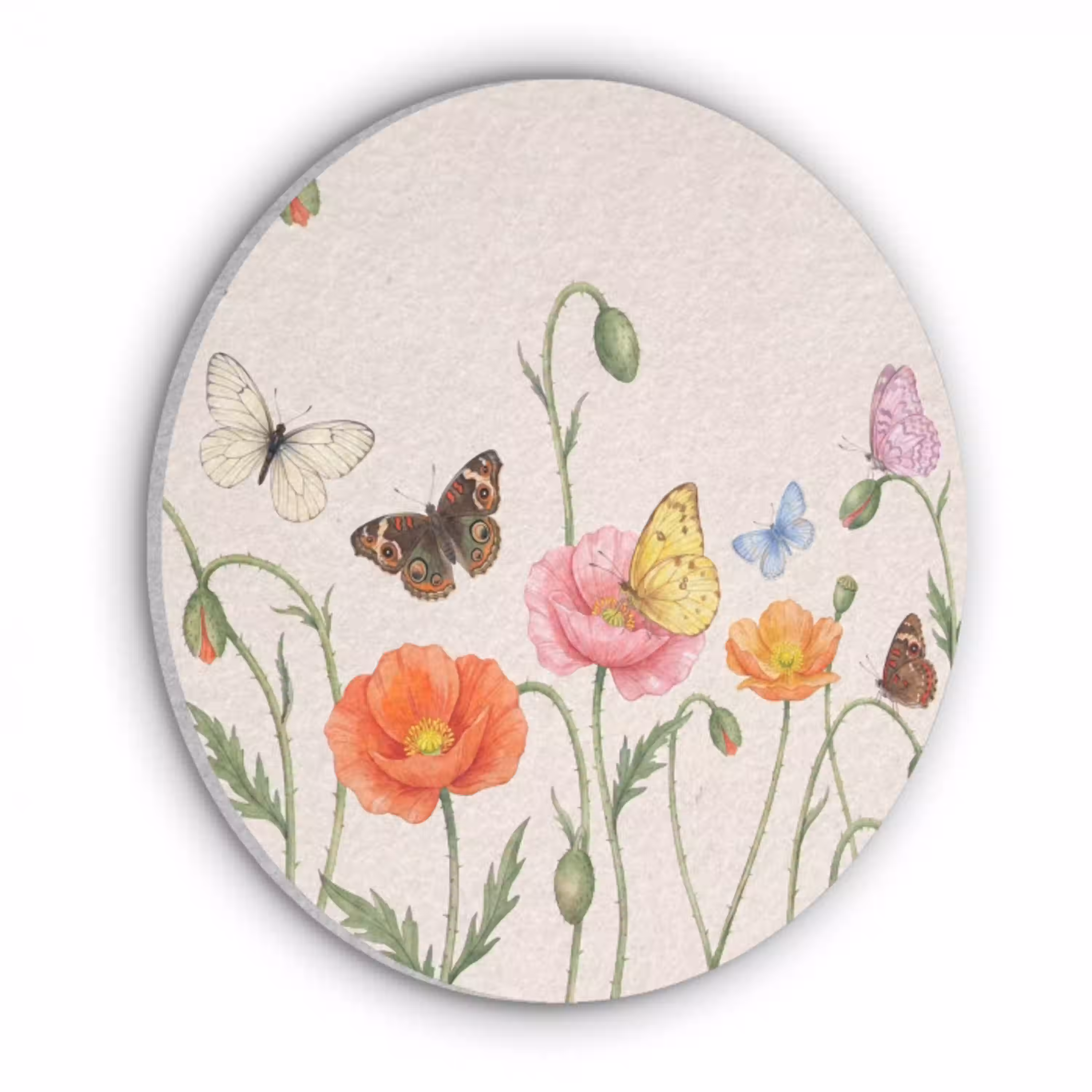 Vlinders - Klaprozen - Illustratie - Kleurrijk Akoestische PET Vilt - Rond klein -3d