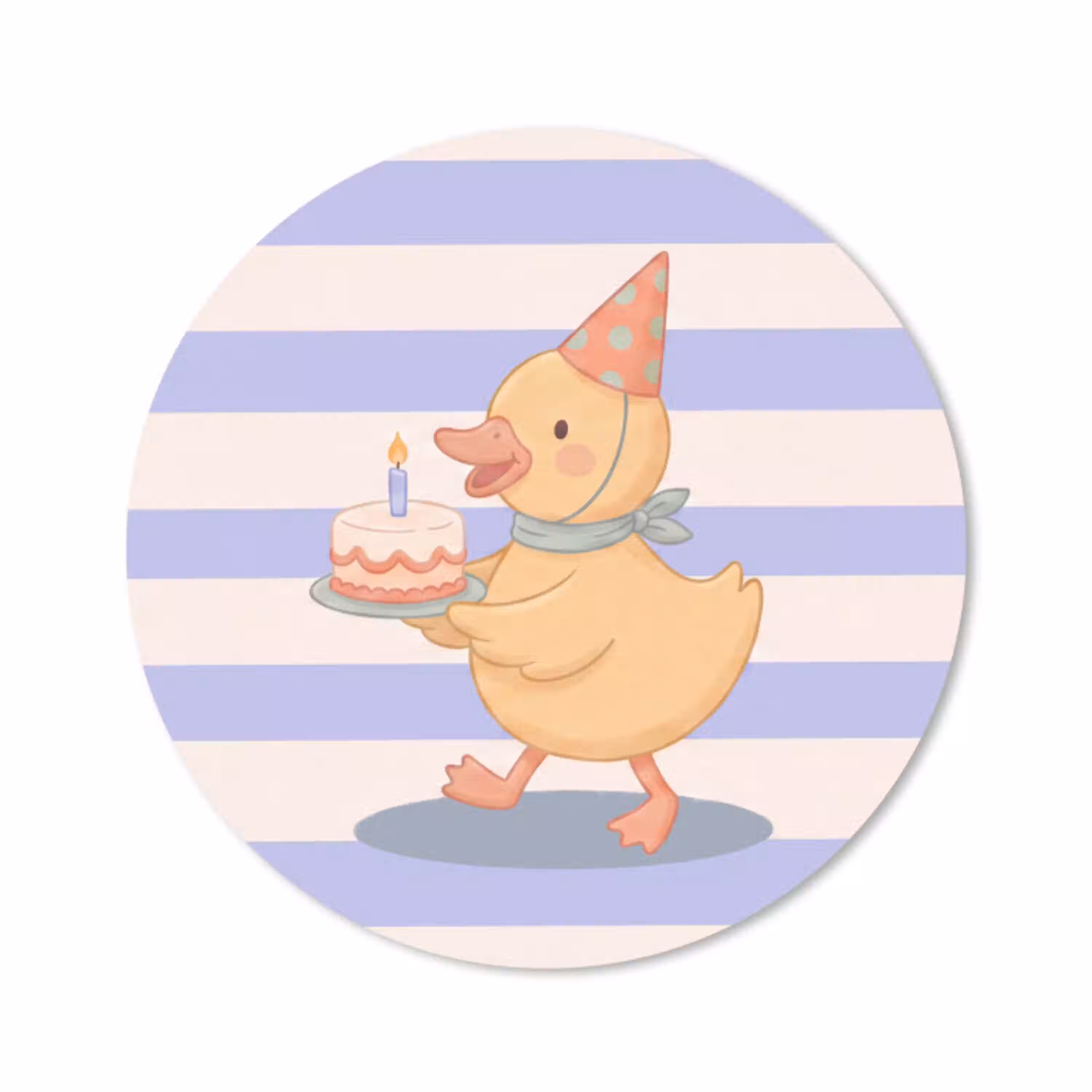 Vogel - Feest - Taart - Kinder - Illustratie Muismat rond klein -3d