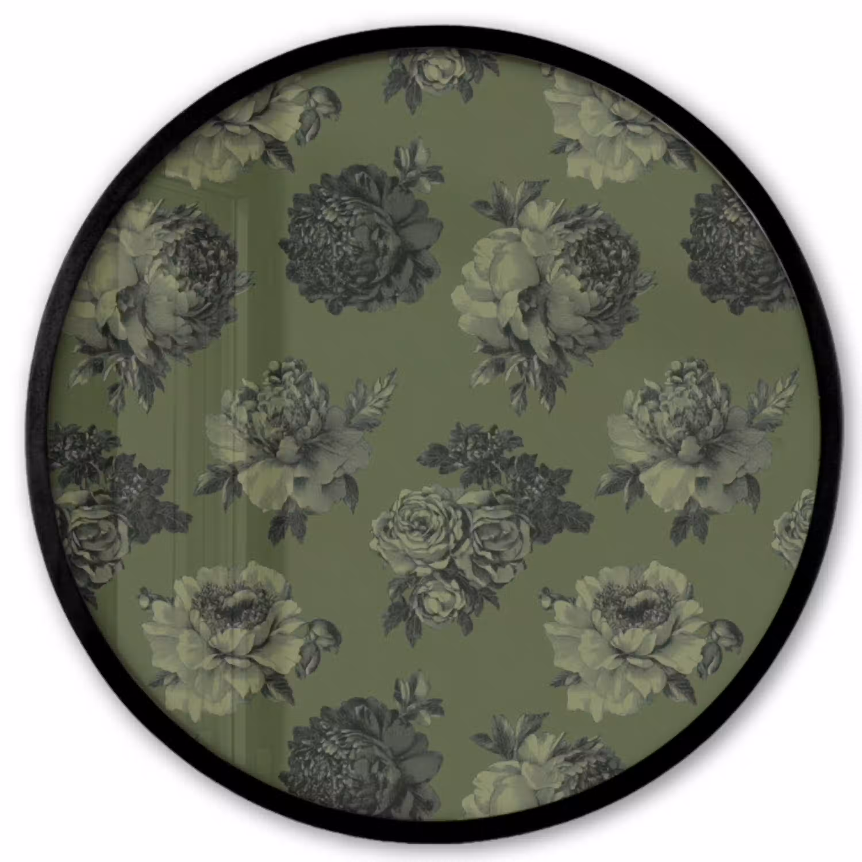 Klassiek - botanisch - olijfgroen - bloemen Fotolijst rond zonder passe partout klein 856 -3d