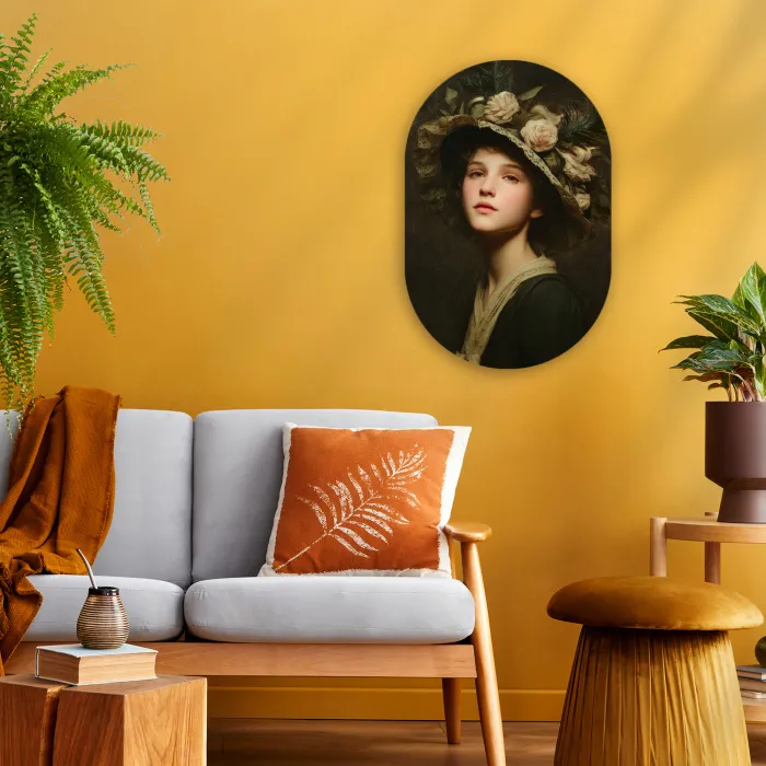 Bloemenhoed - Portret - Vrouw Wandcirkel Ovaal Forex klein -sfeer4