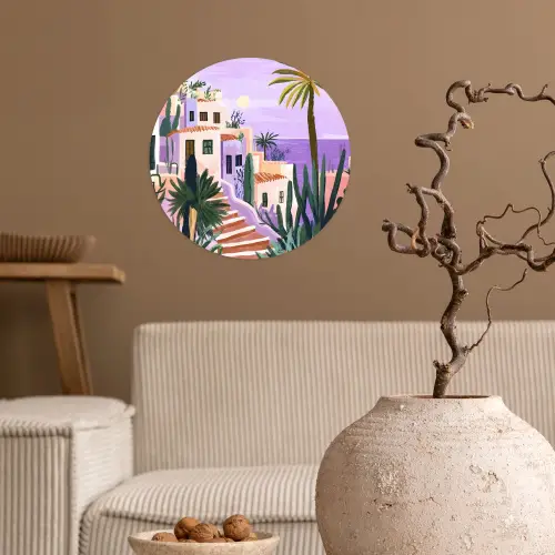Huizen - Minimalistisch - Palmbomen - Kust Wandcirkel behangsticker klein -sfeer1