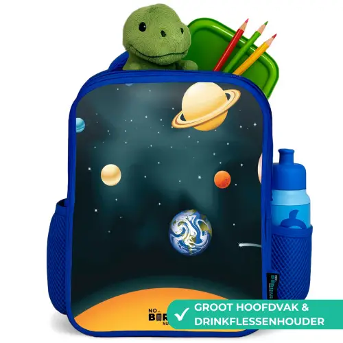 Ruimte met planeten Kinderrugzak - Blauw middel -inhoud_NL