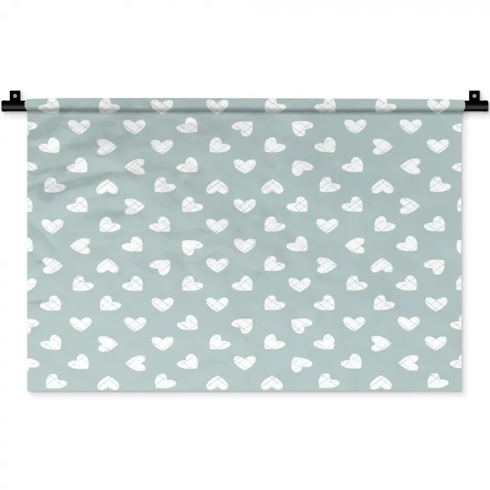 Hartjes - Blauw - Patroon - Strepen Wandkleed katoen klein 269 -zz3d