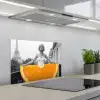Sinaasappel - Eiffeltoren - Vrouw keuken achterwand spatscherm klein -3d_schuin